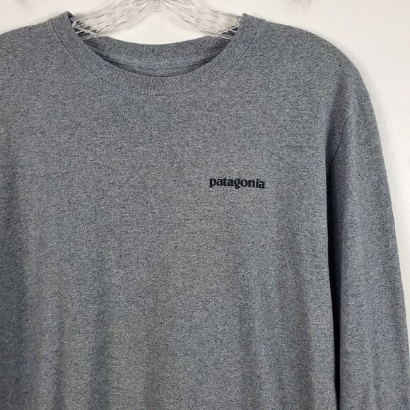 Patagonia Mens P-6 Logo Responsibili Tee Long Sleeve Graphic Outdoor Logo Gray M - Picture 3 of 8